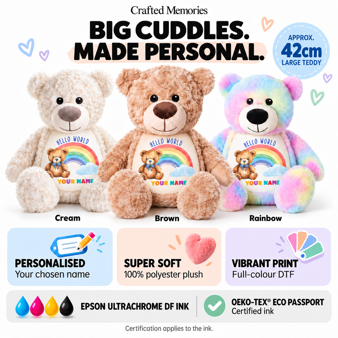 Personalised Hello World Rainbow Large Bear