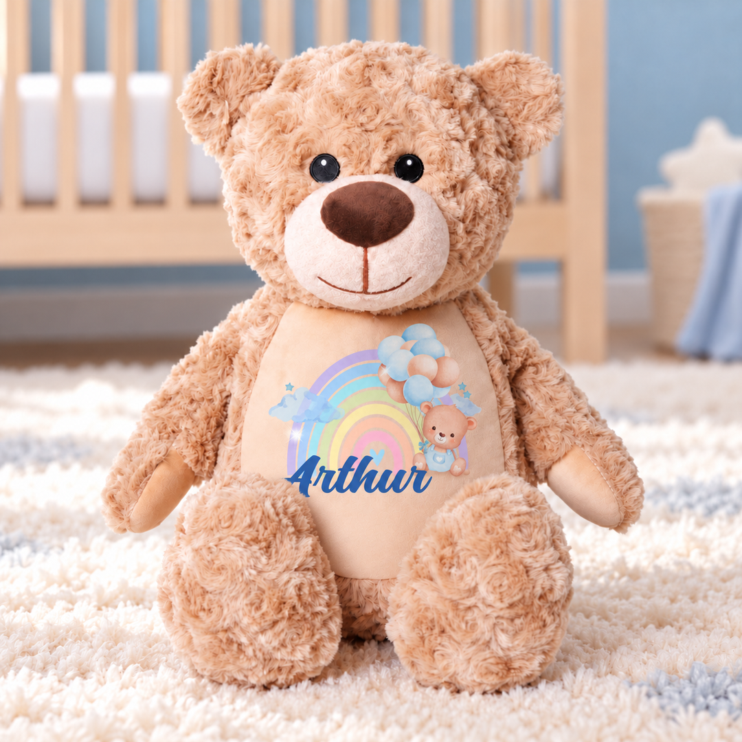 Personalised Blue Baby Rainbow Large Bear
