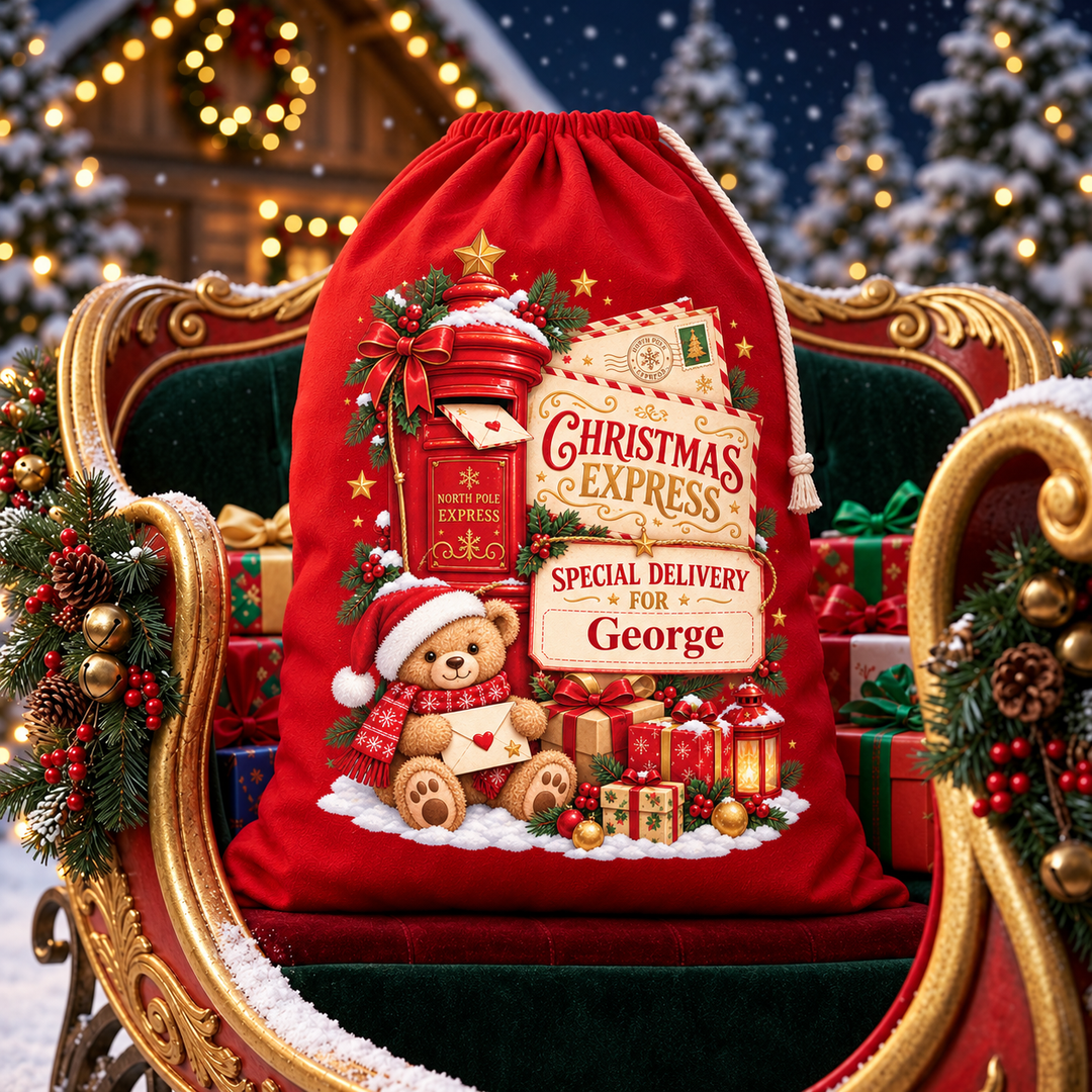 Personalised Post Box and Teddy Christmas Sack