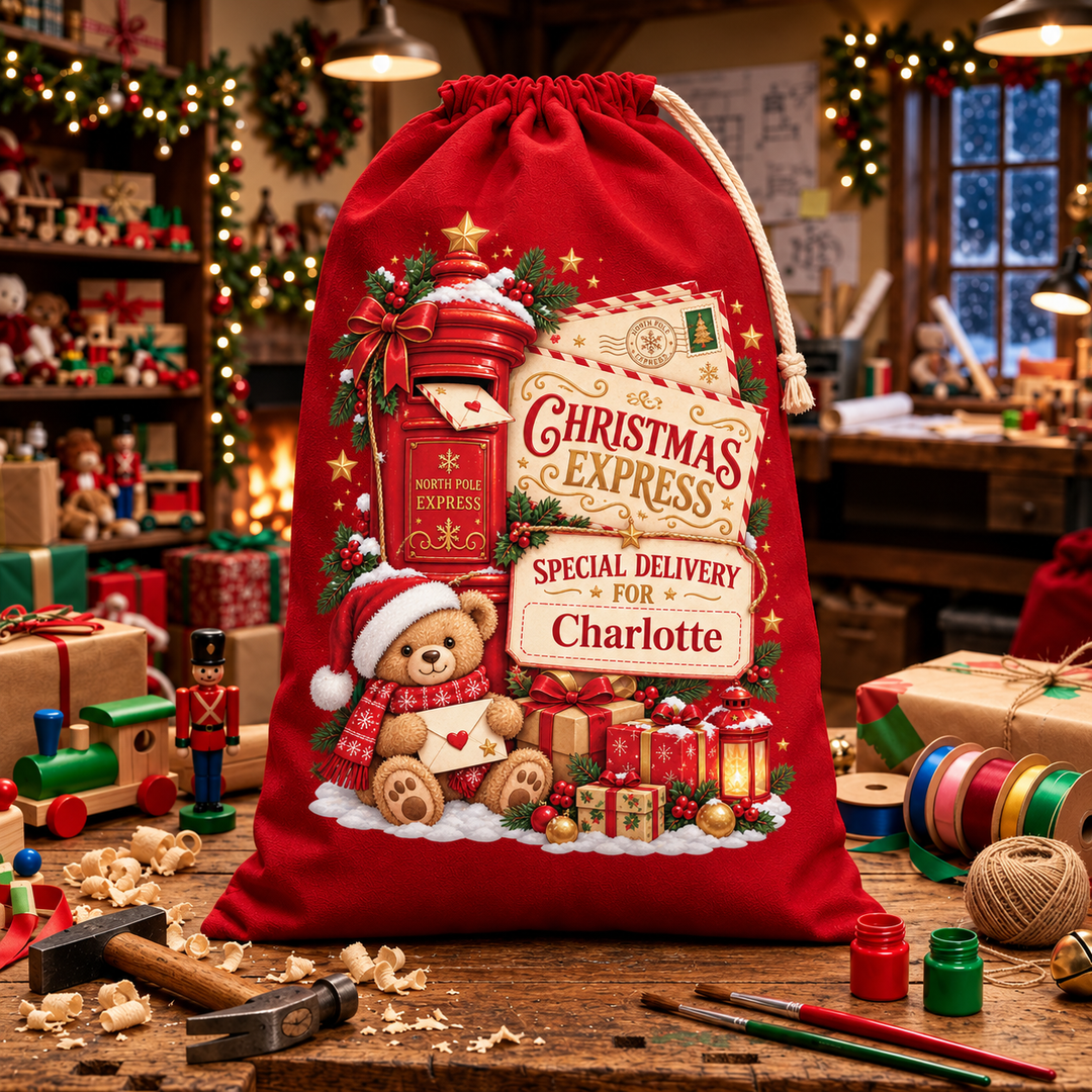Personalised Post Box and Teddy Christmas Sack