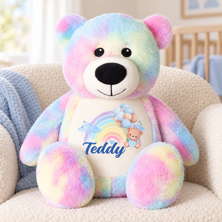Personalised Blue Baby Rainbow Large Bear