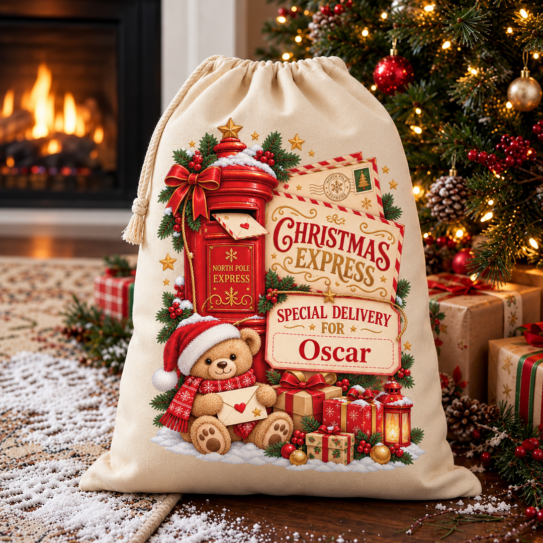 Personalised Post Box and Teddy Christmas Sack