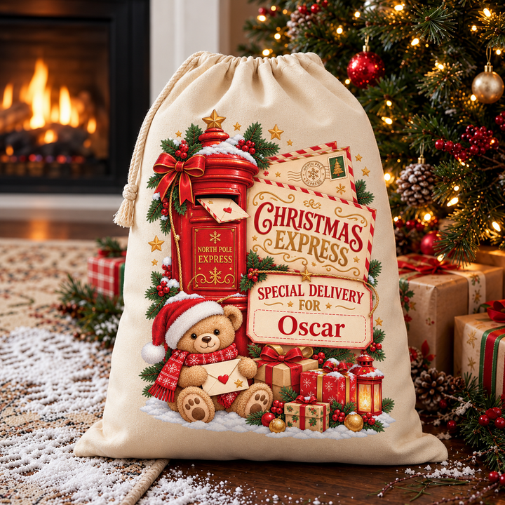 Personalised Post Box and Teddy Christmas Sack