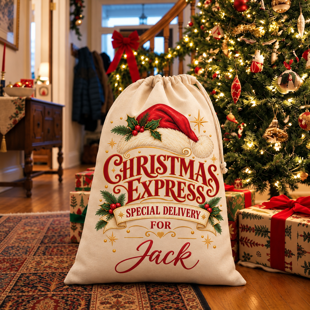 Personalised Santa Hat Express Christmas Sack
