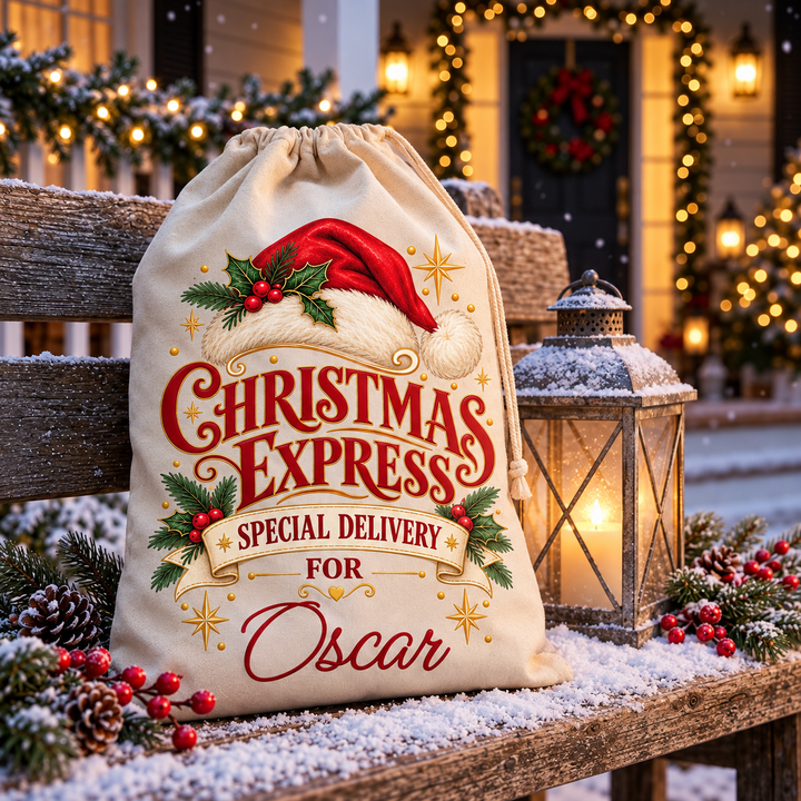 Personalised Santa Hat Express Christmas Sack