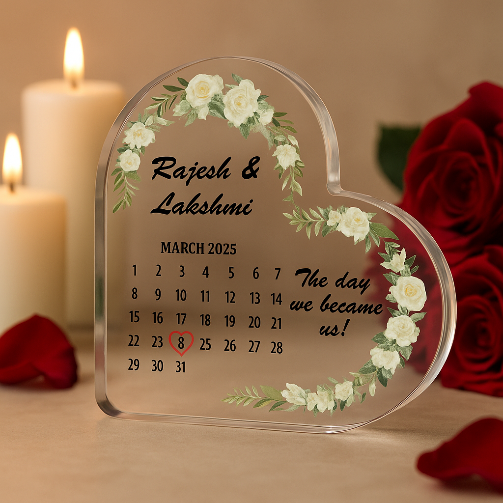 Personalised Wedding/Anniversary Calendar Acrylic Heart Plaque