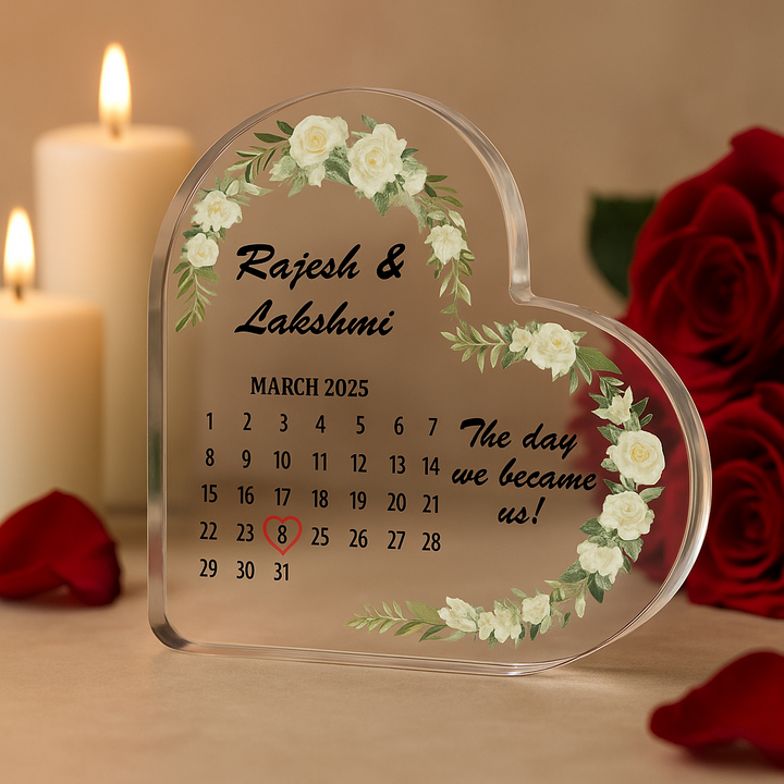 Personalised Wedding/Anniversary Calendar Acrylic Heart Plaque