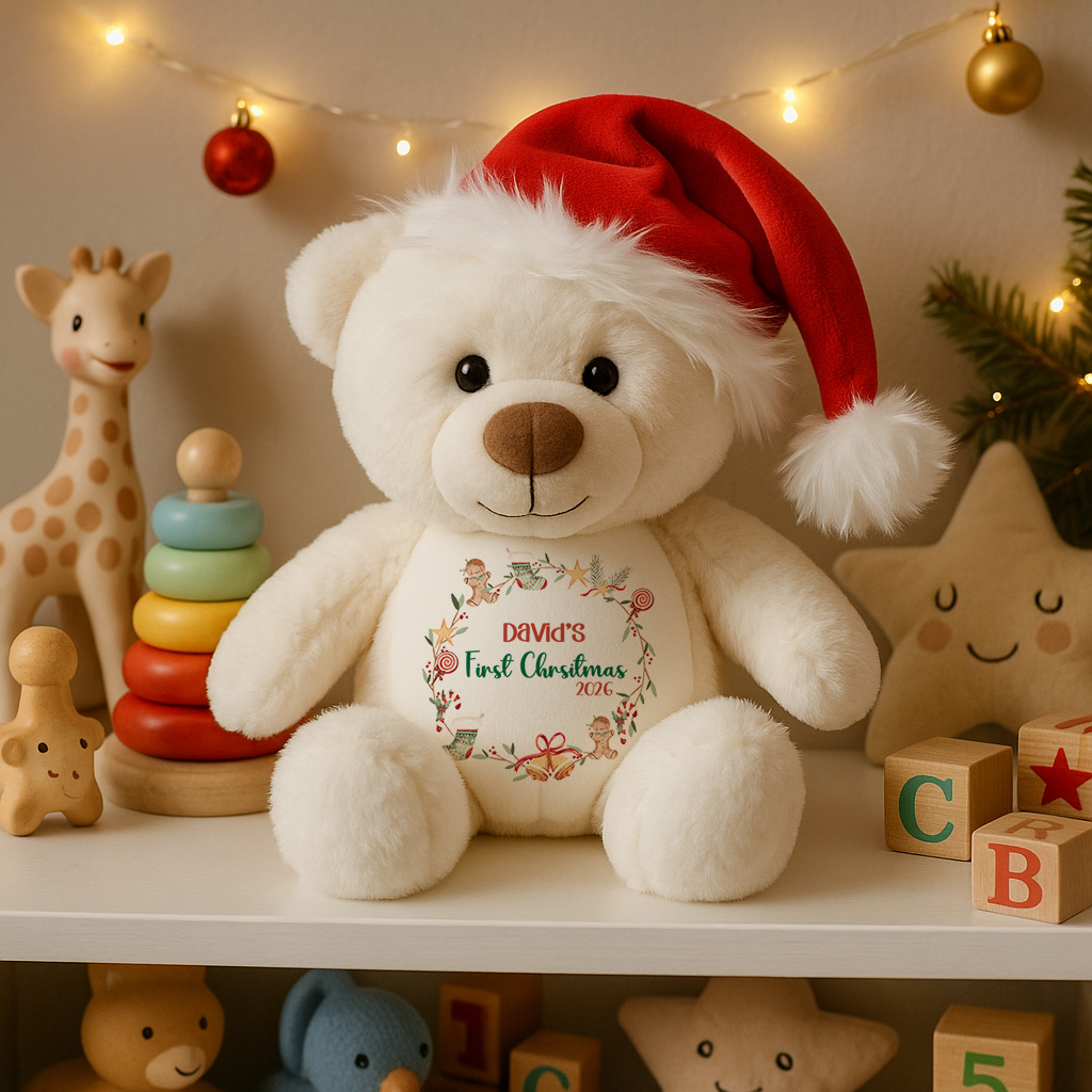 Personalisierter Rentier-Teddy für das erste Weihnachten