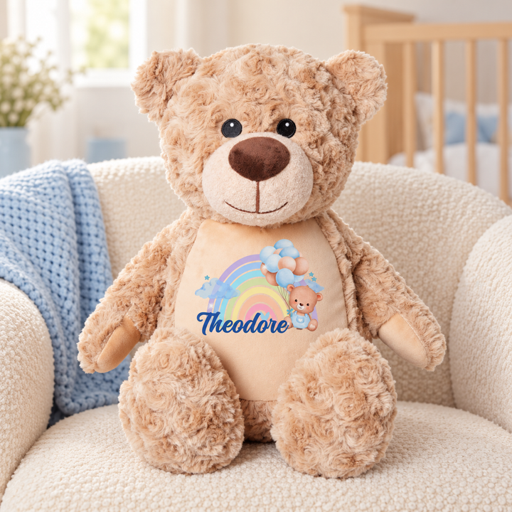 Personalised Blue Baby Rainbow Large Bear