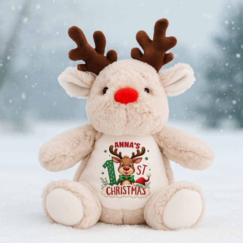 Personalisierter Rentier-Teddy für das erste Weihnachten