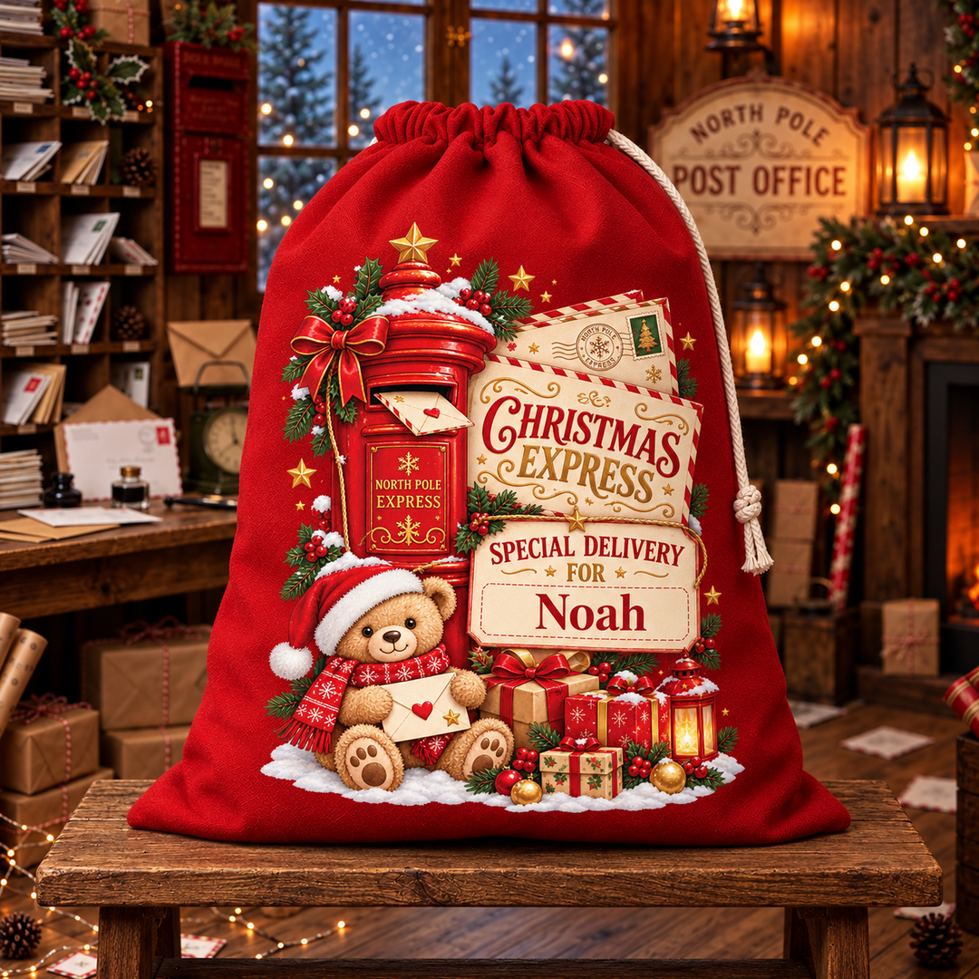 Personalised Post Box and Teddy Christmas Sack