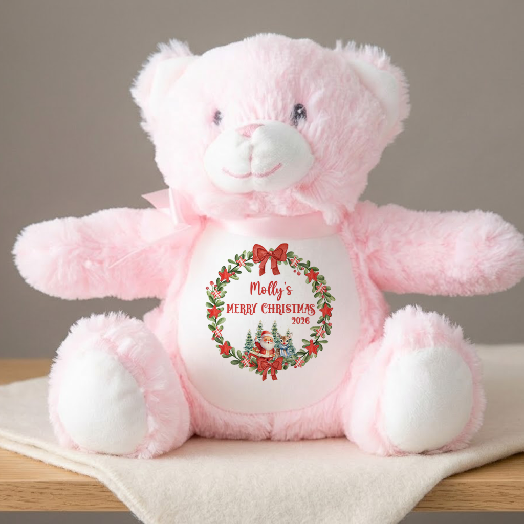 Personalisierter Weihnachtsmann-Weihnachtskranz-Teddy