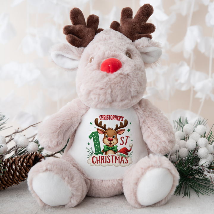 Personalisierter Rentier-Teddy für das erste Weihnachten