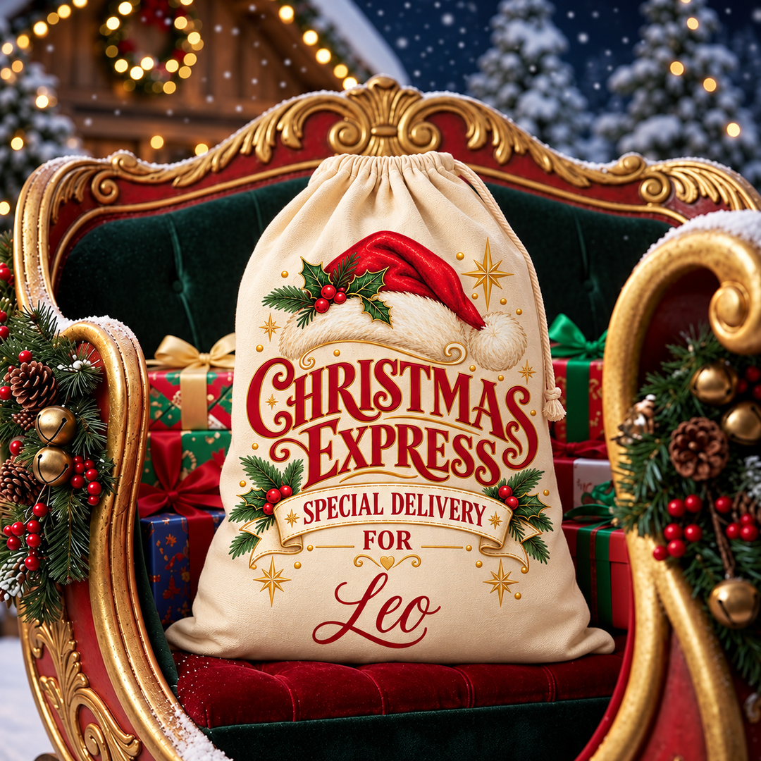 Personalised Santa Hat Express Christmas Sack