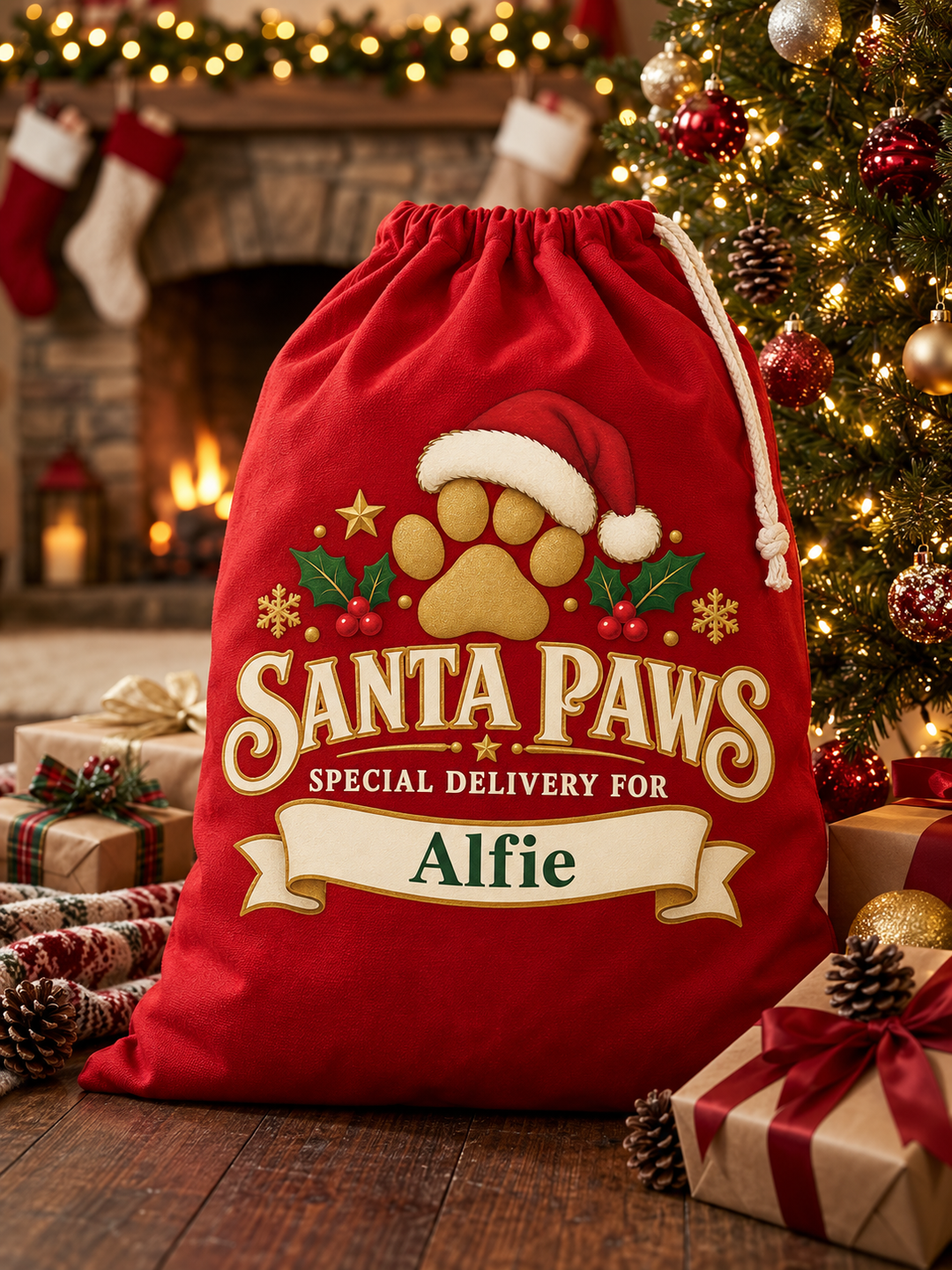 Personalised Santa Paws Christmas Sack for Pets