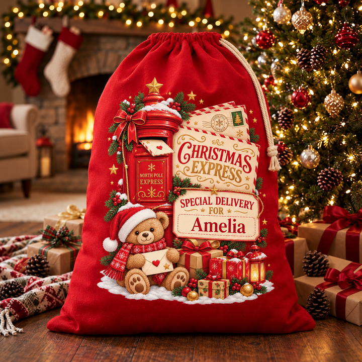 Personalised Post Box and Teddy Christmas Sack