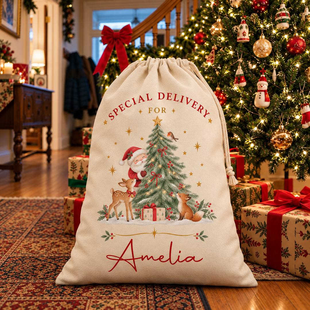 Personalised Woodland Santa Christmas Sack