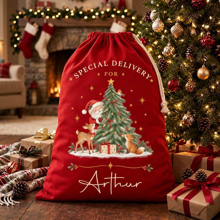 Personalised Woodland Santa Christmas Sack