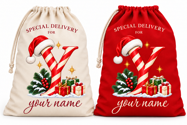 Personalised Candy Cane Initial Christmas Sack