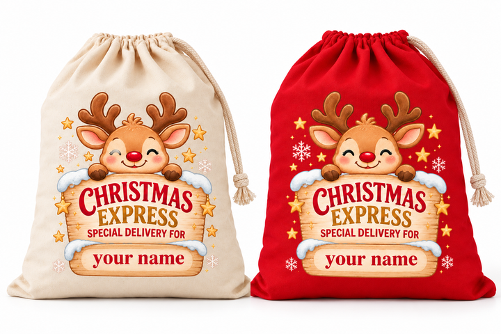 Personalised Reindeer Express Christmas Sack