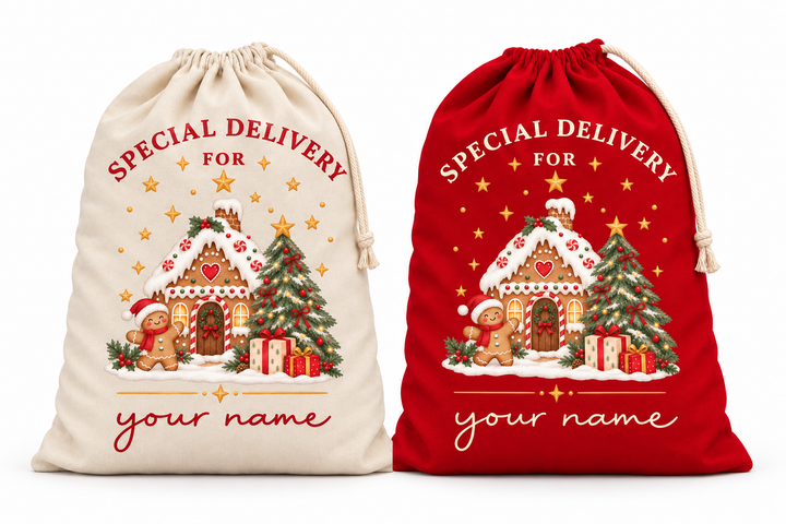 Personalised Gingerbread House Christmas Sack