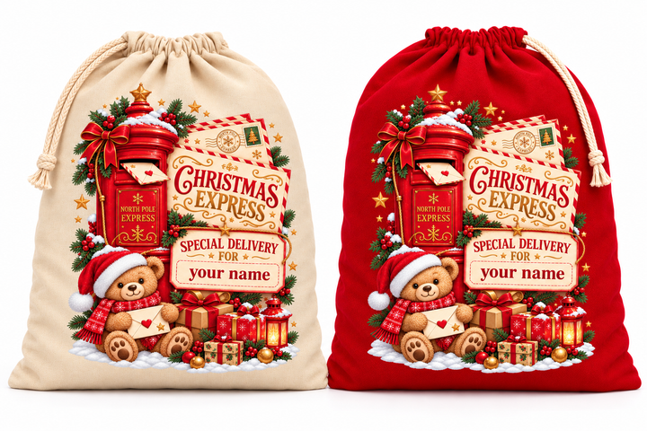 Personalised Post Box and Teddy Christmas Sack