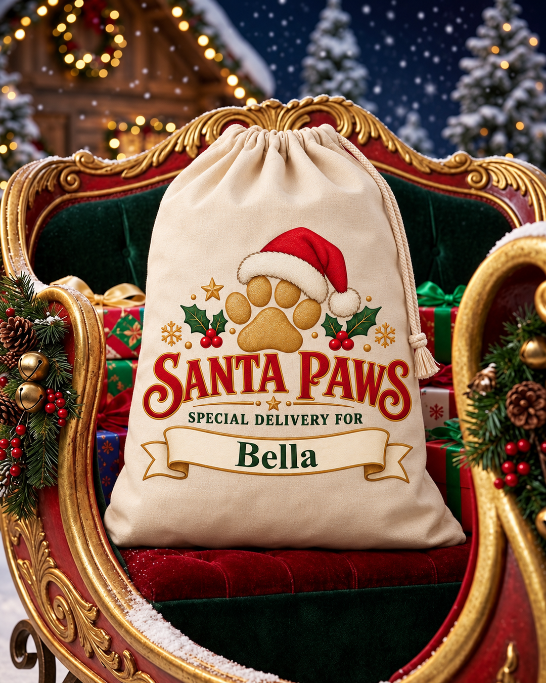 Personalised Santa Paws Christmas Sack for Pets
