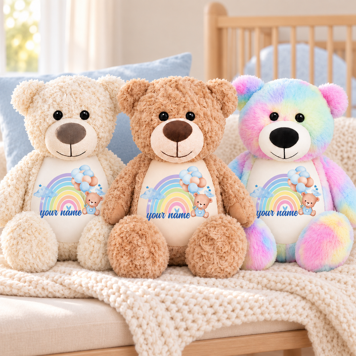 Personalised Blue Baby Rainbow Large Bear