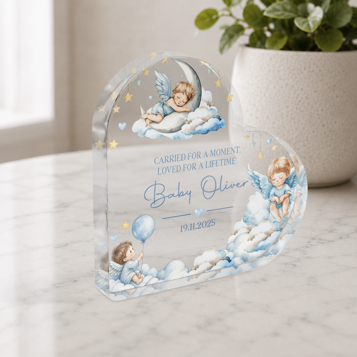 Personalized Blue Baby Memorial Heart Plaque