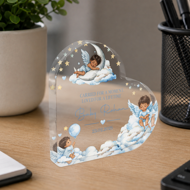 Personalized Blue Baby Memorial Heart Plaque