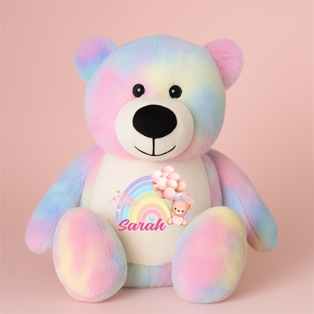 Personalised Pink Baby Rainbow Large Bear