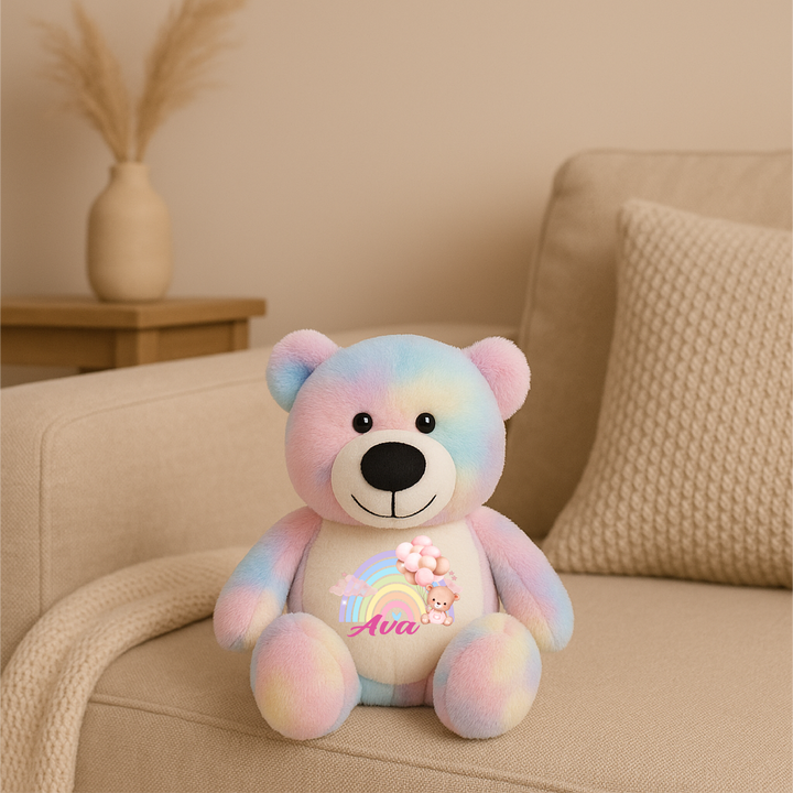 Personalised Pink Baby Rainbow Large Bear