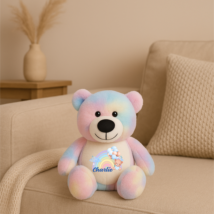 Personalised Blue Baby Rainbow Large Bear