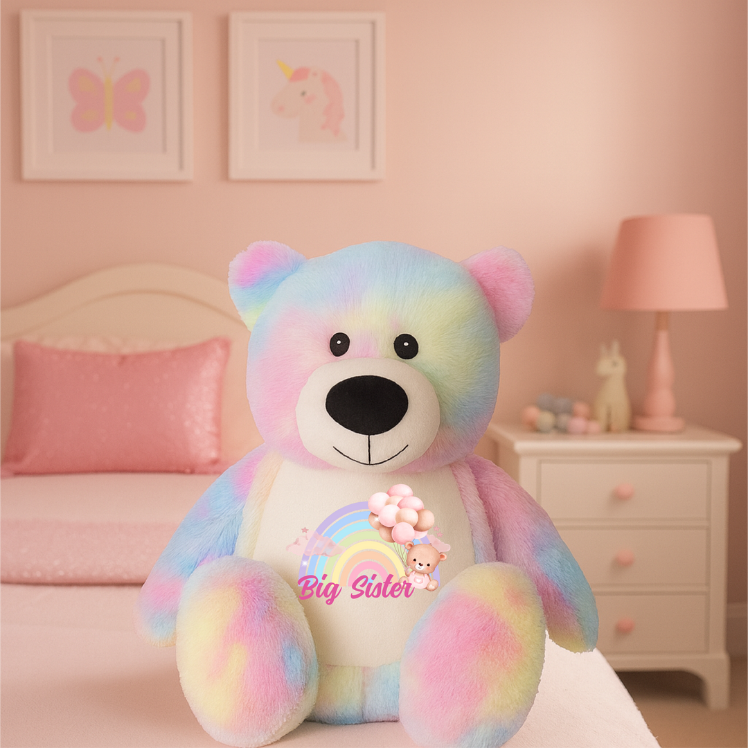 Personalised Pink Baby Rainbow Large Bear