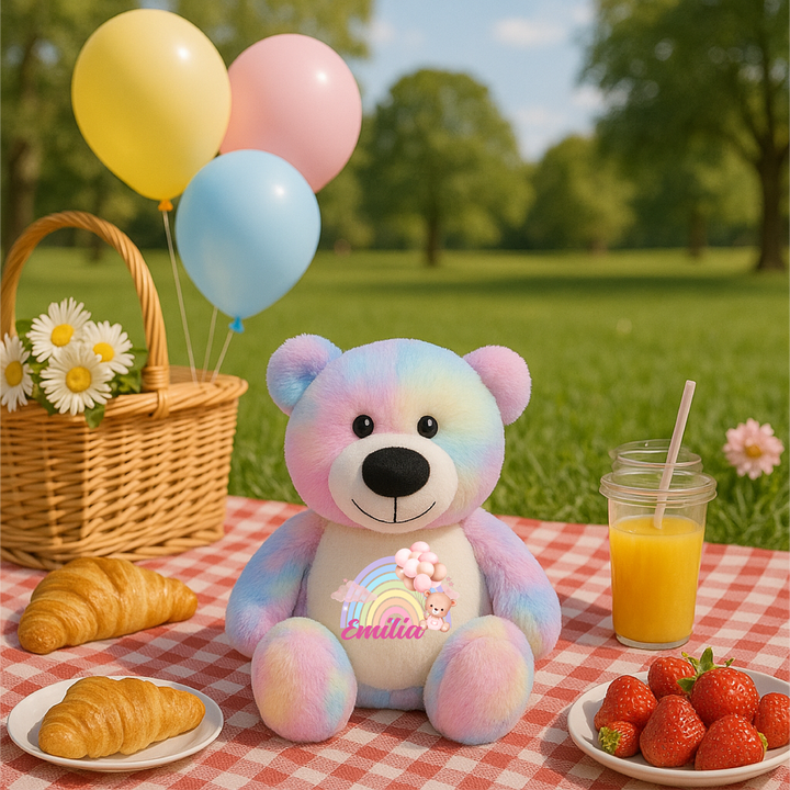 Personalised Pink Baby Rainbow Large Bear