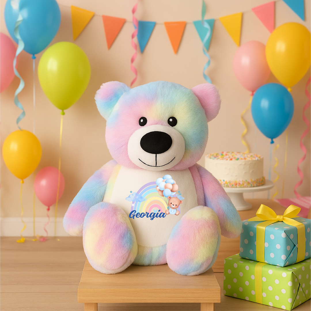 Personalised Blue Baby Rainbow Large Bear