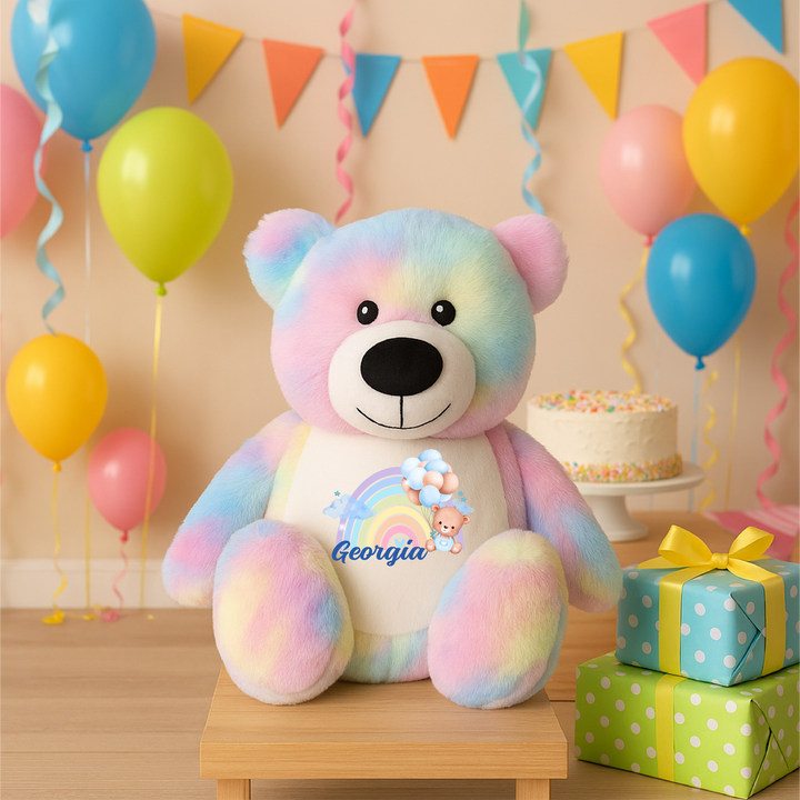 Personalised Blue Baby Rainbow Large Bear