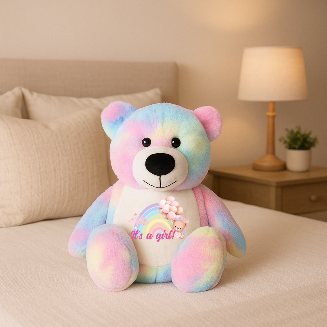 Personalised Pink Baby Rainbow Large Bear