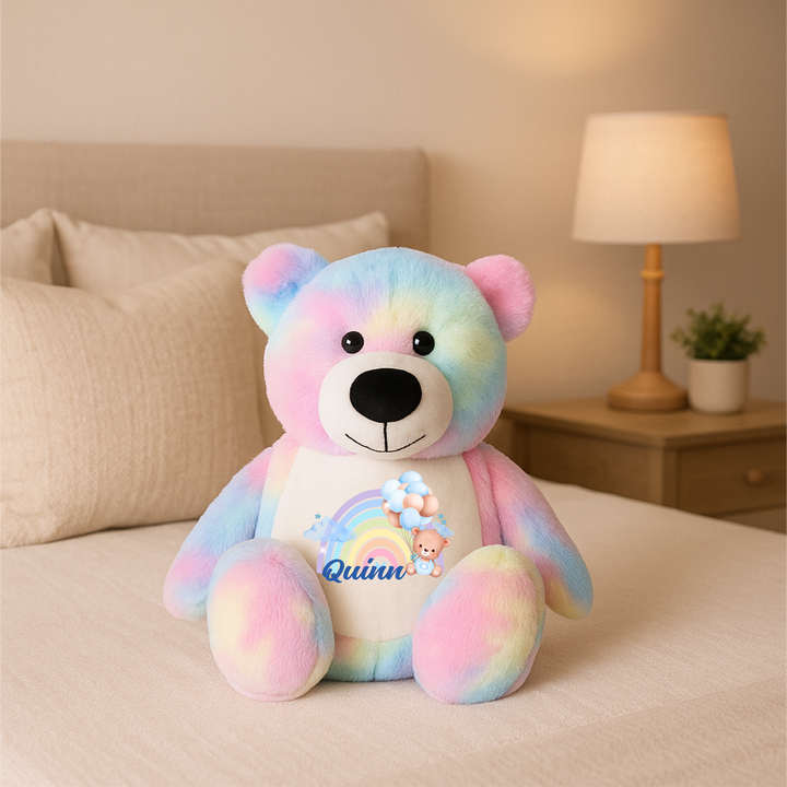 Personalised Blue Baby Rainbow Large Bear