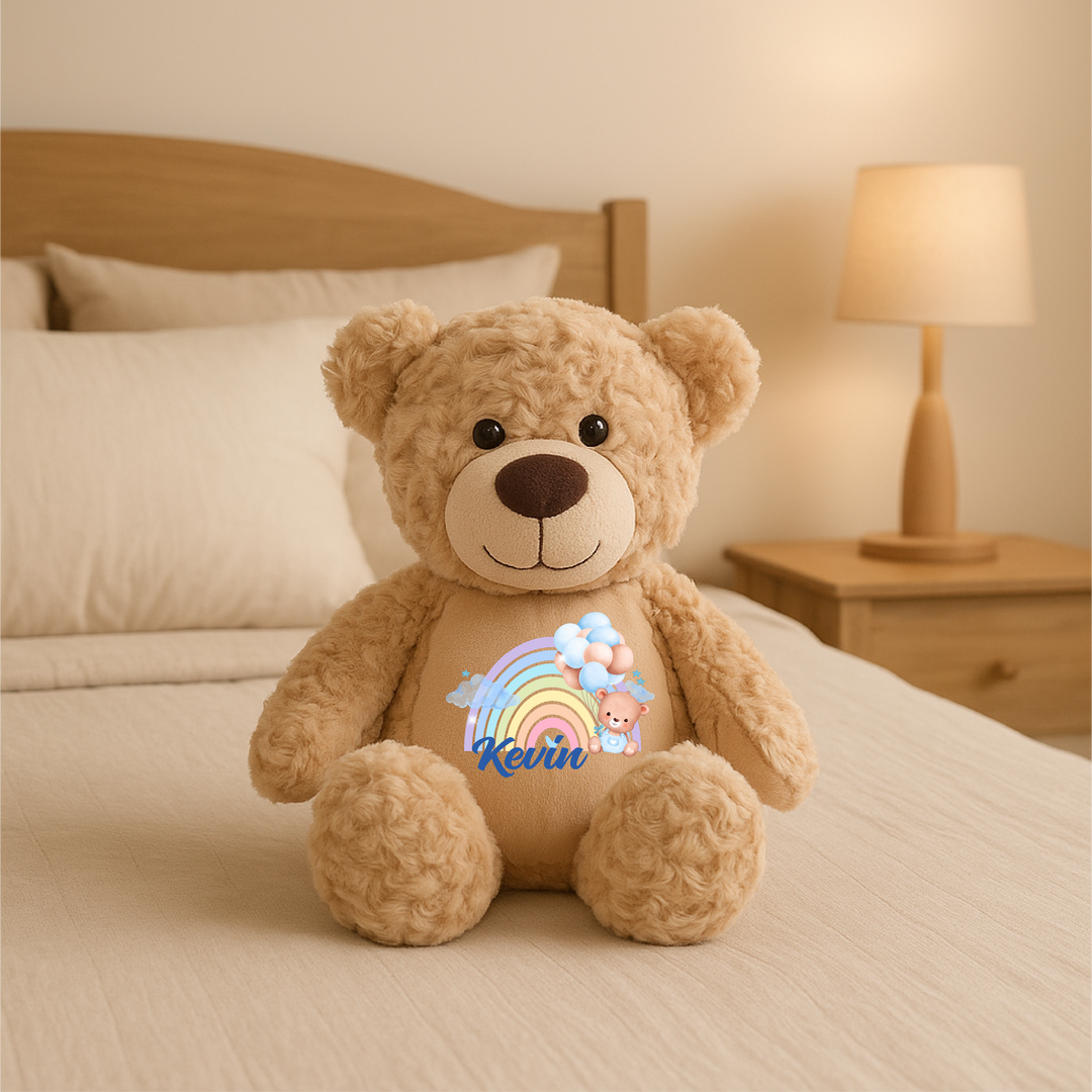 Personalised Blue Baby Rainbow Large Bear