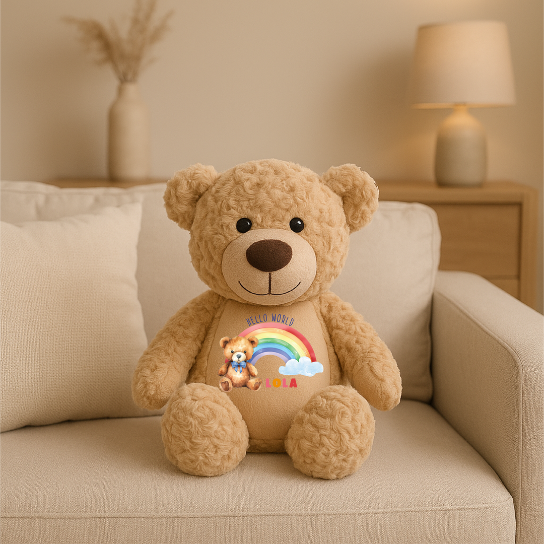 Personalised Hello World Rainbow Large Bear