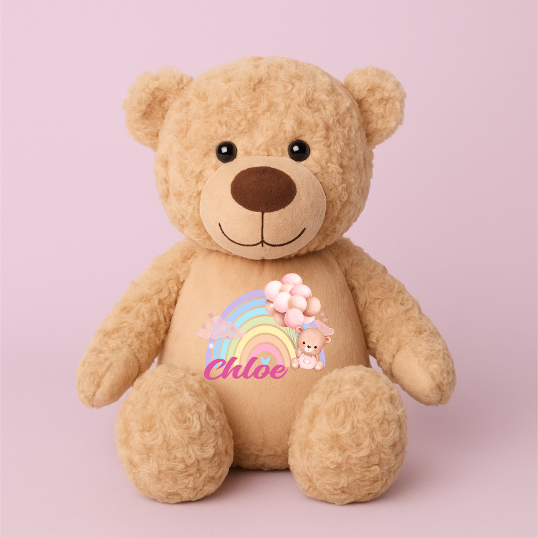 Personalised Pink Baby Rainbow Large Bear