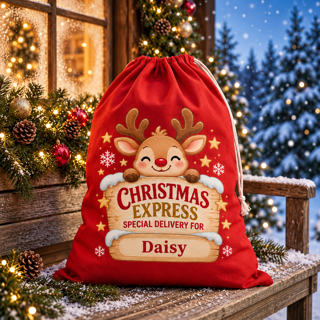 Personalised Reindeer Express Christmas Sack
