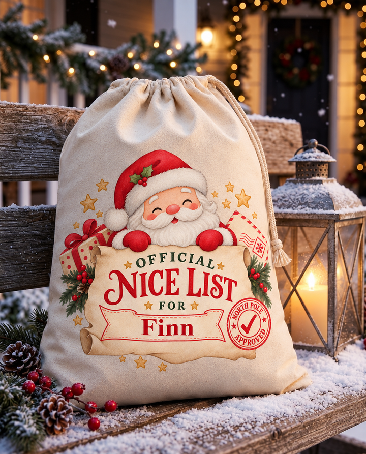 Personalised Santa’s Nice List Christmas Sack