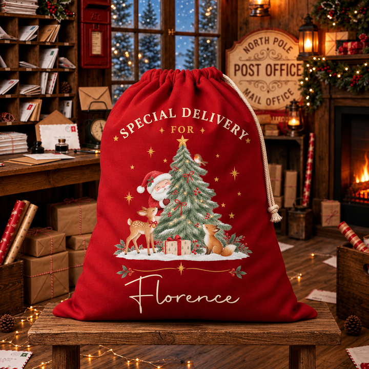 Personalised Woodland Santa Christmas Sack