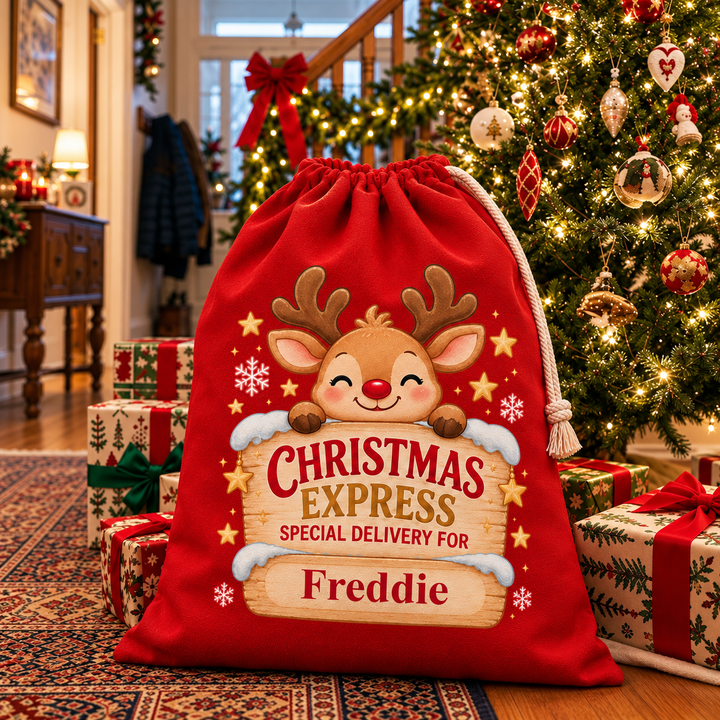 Personalised Reindeer Express Christmas Sack