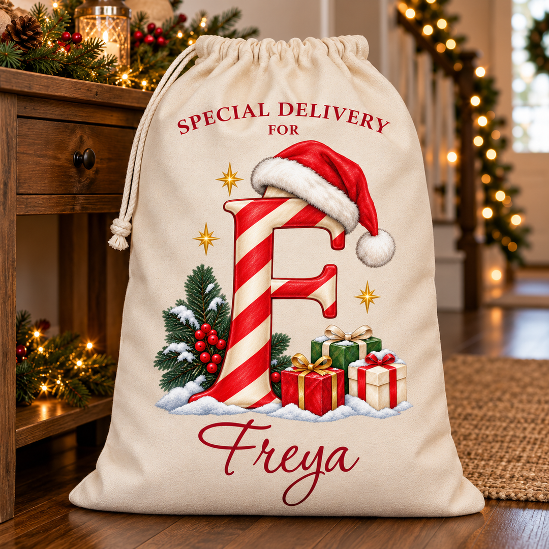 Personalised Candy Cane Initial Christmas Sack