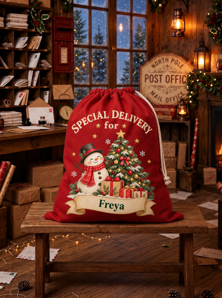 Personalised Snowman and Tree Christmas Sack
