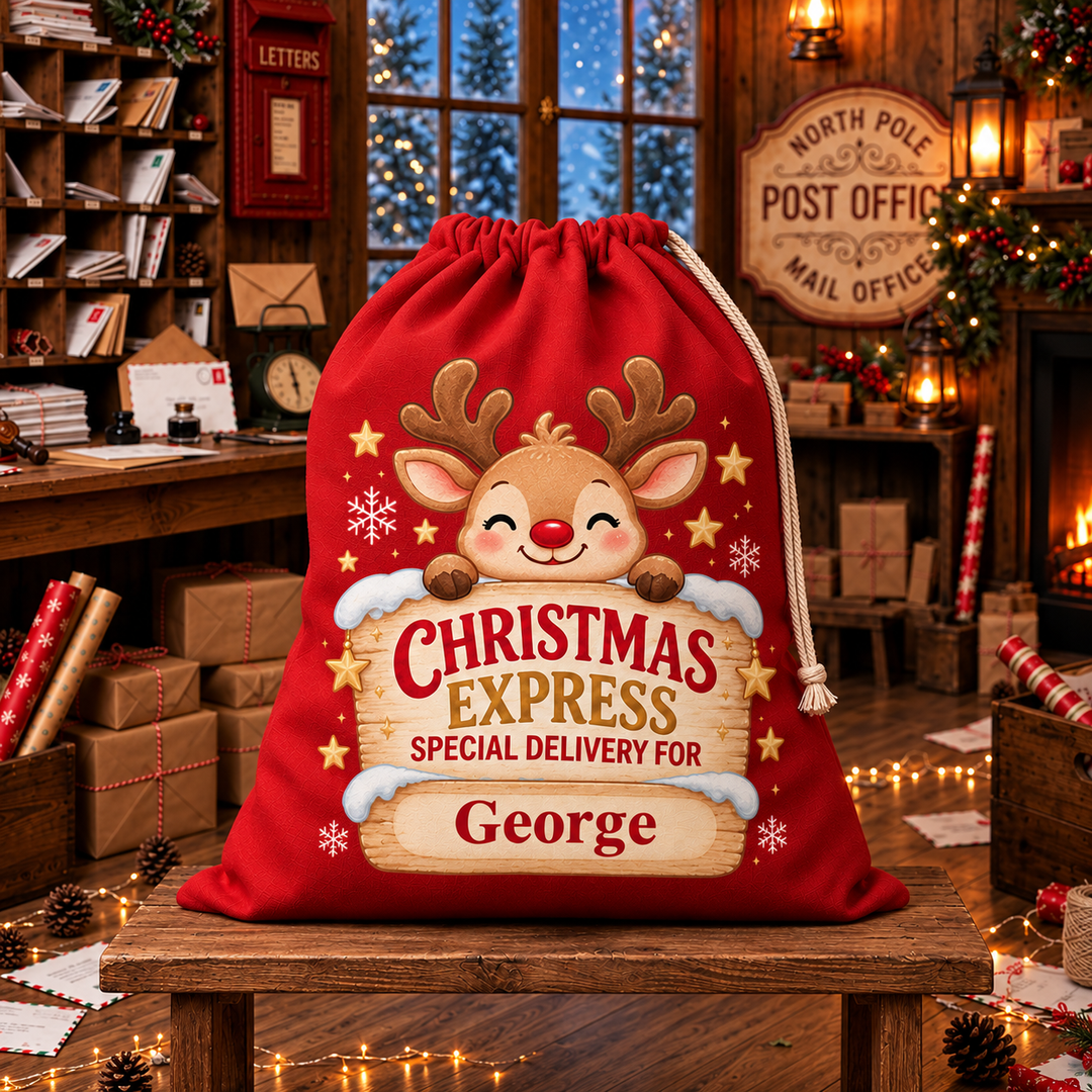 Personalised Reindeer Express Christmas Sack