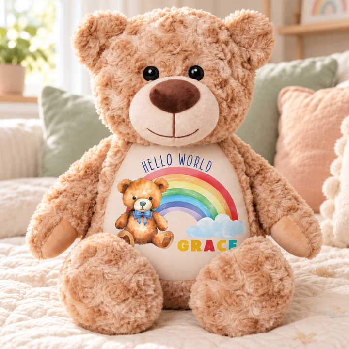 Personalised Hello World Rainbow Large Bear
